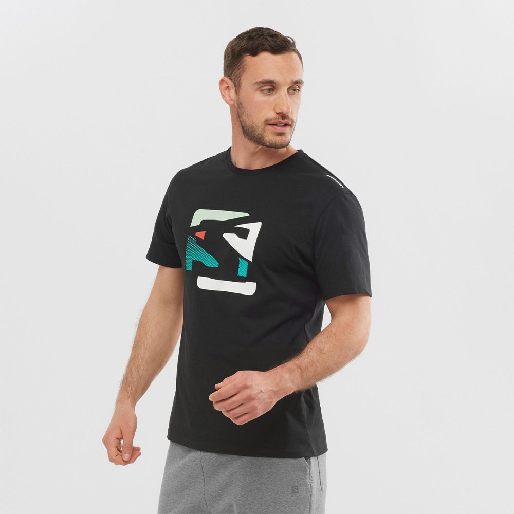 Salomon Singapore Mens T-shirts - OUTLIFE GRAPHIC DISRUPTED LOGO SS M Black | 82507-TVCF